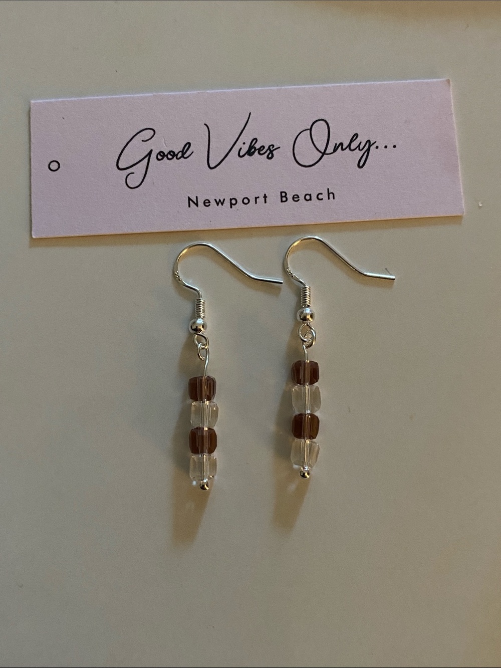 Good Vibes Only Newport Beach Brown and Clear Bead Drop Earrings!